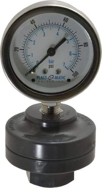 Plast-O-Matic - 100 Max psi, 2 Inch Dial Diameter, PVC Pressure Gauge Guard and Isolator - 3% Accuracy - A1 Tooling