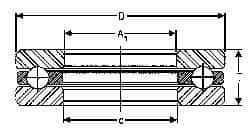 INA Bearing - 3-1/4" Inside x 4.969" Outside Diam, 1" Thick, Steel Ball Thrust Bearing - 44,500 Lbs. Static Capacity, 16,600 Max Pressure x Velocity - A1 Tooling