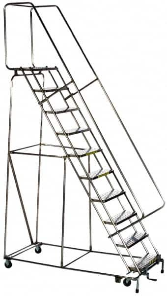 Ballymore - 58-1/2" 3 Step Ladder - Rolling Safety Ladder, 300 Lb Capacity, 28-1/2" Platform Height, 20" Base Width x 25" Base Depth, Solid Ribbed Tread - A1 Tooling