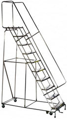 Ballymore - 96-1/2" 7 Step Ladder - Rolling Safety Ladder, 300 Lb Capacity, 66-1/2" Platform Height, 30" Base Width x 49" Base Depth, Solid Ribbed Tread - A1 Tooling