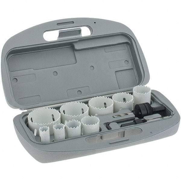 Value Collection - 9 Piece, 3/4" to 2-1/4" Saw Diam, Maintenance Hole Saw Kit - Bi-Metal, Includes 6 Hole Saws - A1 Tooling