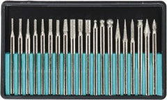 Value Collection - 20 Piece Diamond Abrasive Grinding Pin Set - Includes 1-3/4" Diam Long x 1/8" Diam Shank - A1 Tooling