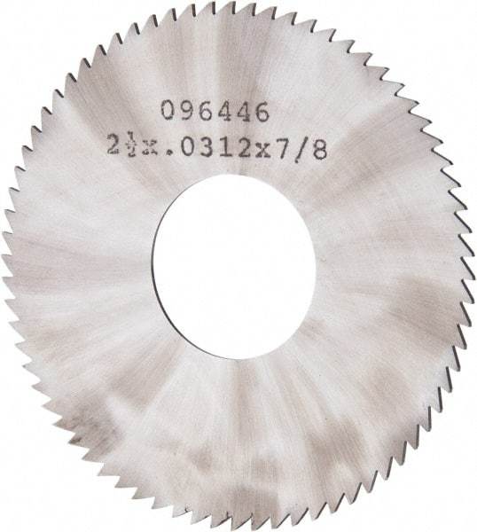 Made in USA - 2-1/2" Diam x 0.0313" Blade Thickness x 7/8" Arbor Hole Diam, 72 Tooth Slitting and Slotting Saw - Arbor Connection, Solid Carbide, Concave Ground - A1 Tooling