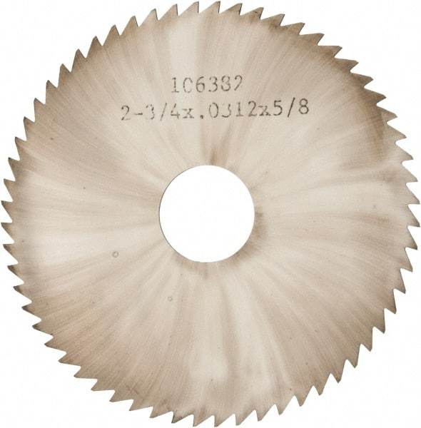 Made in USA - 2-3/4" Diam x 0.0313" Blade Thickness x 5/8" Arbor Hole Diam, 60 Tooth Slitting and Slotting Saw - Arbor Connection, Solid Carbide, Concave Ground - A1 Tooling