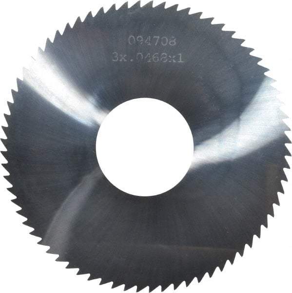 Made in USA - 3" Diam x 0.0468" Blade Thickness x 1" Arbor Hole Diam, 72 Tooth Slitting and Slotting Saw - Arbor Connection, Right Hand, Uncoated, Solid Carbide, 5° Rake, Concave Ground - A1 Tooling