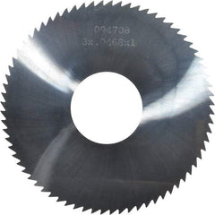 Made in USA - 3" Diam x 0.0468" Blade Thickness x 1" Arbor Hole Diam, 72 Tooth Slitting and Slotting Saw - Arbor Connection, Right Hand, Uncoated, Solid Carbide, 5° Rake, Concave Ground - A1 Tooling