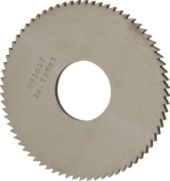 Made in USA - 3" Diam x 1/8" Blade Thickness x 1" Arbor Hole Diam, 72 Tooth Slitting and Slotting Saw - Arbor Connection, Right Hand, Uncoated, Solid Carbide, 5° Rake, Concave Ground - A1 Tooling