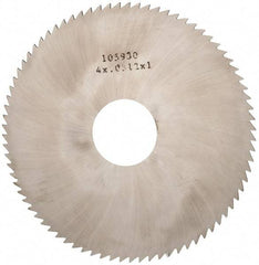 Made in USA - 4" Diam x 0.0312" Blade Thickness x 1" Arbor Hole Diam, 80 Tooth Slitting and Slotting Saw - Arbor Connection, Right Hand, Uncoated, Solid Carbide, 5° Rake, Concave Ground - A1 Tooling