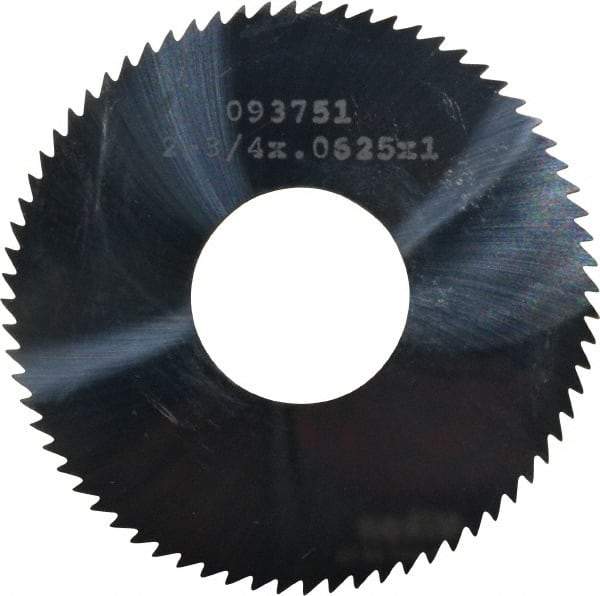 Made in USA - 2-3/4" Diam x 1/16" Blade Thickness x 1" Arbor Hole Diam, 72 Tooth Slitting and Slotting Saw - Arbor Connection, Uncoated, Solid Carbide, Concave Ground - A1 Tooling