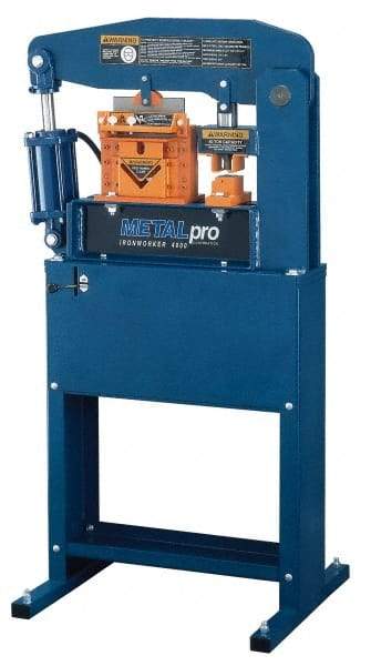 Metalpro - 3-3/4" Throat Depth, 40 Ton Punch Pressure, Ironworker - 3/4 hp, 1 Phase, 110 Volts, 30" Wide x 55-1/4" High x 24" Deep - A1 Tooling