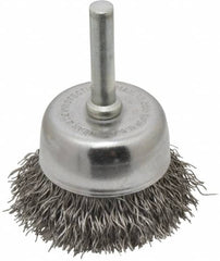 Made in USA - 1-3/4" Diam, 1/4" Shank Crimped Wire Steel Cup Brush - 0.014" Filament Diam, 3/4" Trim Length, 13,000 Max RPM - A1 Tooling