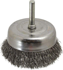 Made in USA - 2-3/4" Diam, 1/4" Shank Crimped Wire Steel Cup Brush - 0.0118" Filament Diam, 7/8" Trim Length, 13,000 Max RPM - A1 Tooling