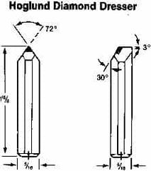 Made in USA - 0.025" Single Point Diamond Dresser - 1-1/2" Long x 5/16" Shank Diam, 72° Included Angle - A1 Tooling