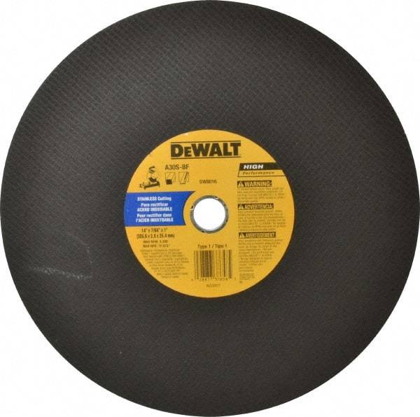 DeWALT - 14" Aluminum Oxide Cutoff Wheel - 7/64" Thick, 1" Arbor, 4,300 Max RPM, Use with Stationary Tools - A1 Tooling