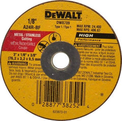 DeWALT - 3" 24 Grit Aluminum Oxide Cutoff Wheel - 1/8" Thick, 3/8" Arbor, 24,400 Max RPM, Use with Circular Saws - A1 Tooling