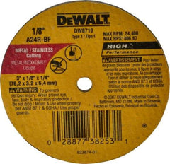 DeWALT - 3" 24 Grit Aluminum Oxide Cutoff Wheel - 1/8" Thick, 1/4" Arbor, 24,400 Max RPM, Use with Circular Saws - A1 Tooling