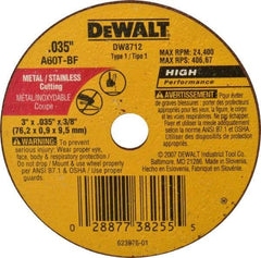 DeWALT - 3" 60 Grit Aluminum Oxide Cutoff Wheel - 0.035" Thick, 3/8" Arbor, 24,400 Max RPM, Use with Circular Saws - A1 Tooling