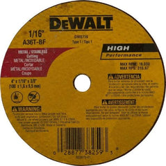 DeWALT - 4" 36 Grit Aluminum Oxide Cutoff Wheel - 1/16" Thick, 3/8" Arbor, 19,000 Max RPM, Use with Circular Saws - A1 Tooling