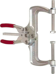 De-Sta-Co - 4448.22 N Load Capacity, 2.56" Throat Depth, 9.15" OAL, Carbon Steel, C Style Plier Clamp - 7.92" Max Jaw Capacity, M10x1.25 Spindle, 7.92" Open Throat Height, Red Handle, Spindle End - A1 Tooling