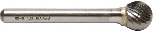 M.A. Ford - 1/4" Cut Diam, 1/4" Shank Diam, Ball Head Double Cut Burr - Carbide, Radius End, 7/32" LOC, 6-7/32" OAL - A1 Tooling