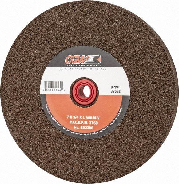 Camel Grinding Wheels - 60 Grit Aluminum Oxide Bench & Pedestal Grinding Wheel - 7" Diam x 1" Hole x 3/4" Thick, 3760 Max RPM, M Hardness, Medium Grade , Vitrified Bond - A1 Tooling