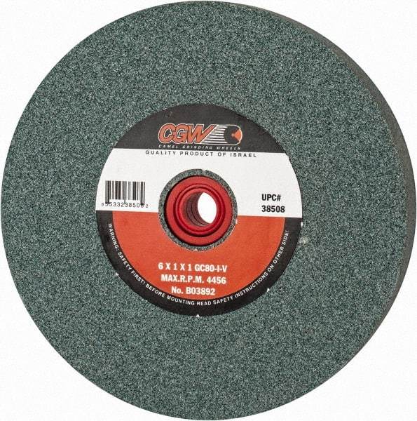 Camel Grinding Wheels - 80 Grit Silicon Carbide Bench & Pedestal Grinding Wheel - 6" Diam x 1" Hole x 1" Thick, 4456 Max RPM, I Hardness, Medium Grade , Vitrified Bond - A1 Tooling