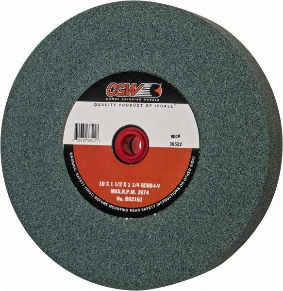 Camel Grinding Wheels - 60 Grit Silicon Carbide Bench & Pedestal Grinding Wheel - 10" Diam x 1-1/4" Hole x 1-1/2" Thick, 2483 Max RPM, I Hardness, Medium Grade , Vitrified Bond - A1 Tooling