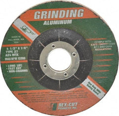 Rex Cut Product - 24 Grit, 4-1/2" Wheel Diam, 1/4" Wheel Thickness, 7/8" Arbor Hole, Type 27 Depressed Center Wheel - Aluminum Oxide, Resinoid Bond, 13,300 Max RPM, Compatible with Angle Grinder - A1 Tooling