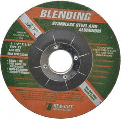 Rex Cut Product - 36 Grit, 4-1/2" Wheel Diam, 1/4" Wheel Thickness, 7/8" Arbor Hole, Type 27 Depressed Center Wheel - Aluminum Oxide, Rubber Bond, 13,300 Max RPM, Compatible with Angle Grinder - A1 Tooling