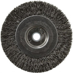 Weiler - 4" OD, 1/2" Arbor Hole, Crimped Steel Wheel Brush - 1/2" Face Width, 7/8" Trim Length, 0.014" Filament Diam, 12,500 RPM - A1 Tooling