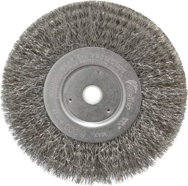 Weiler - 6" OD, 5/8" Arbor Hole, Crimped Steel Wheel Brush - 3/4" Face Width, 1-7/16" Trim Length, 0.0104" Filament Diam, 6,000 RPM - A1 Tooling