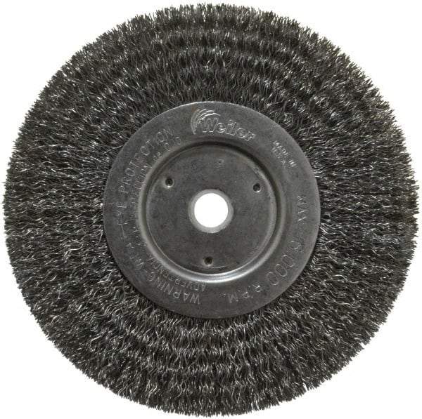 Weiler - 6" OD, 5/8" Arbor Hole, Crimped Steel Wheel Brush - 3/4" Face Width, 1-7/16" Trim Length, 0.0118" Filament Diam, 6,000 RPM - A1 Tooling