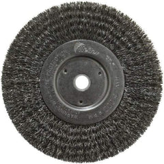 Weiler - 6" OD, 5/8" Arbor Hole, Crimped Steel Wheel Brush - 3/4" Face Width, 1-7/16" Trim Length, 0.0118" Filament Diam, 6,000 RPM - A1 Tooling