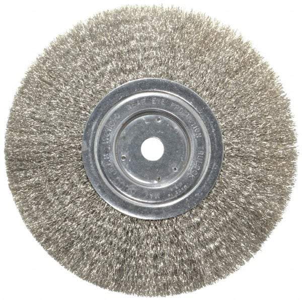 Weiler - 8" OD, 5/8" Arbor Hole, Crimped Stainless Steel Wheel Brush - 3/4" Face Width, 2-1/16" Trim Length, 0.0118" Filament Diam, 6,000 RPM - A1 Tooling