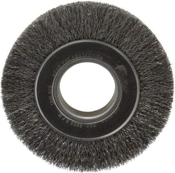 Weiler - 6" OD, 2" Arbor Hole, Crimped Steel Wheel Brush - 1" Face Width, 1-1/8" Trim Length, 0.0104" Filament Diam, 6,000 RPM - A1 Tooling