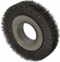 Weiler - 6" OD, 2" Arbor Hole, Crimped Steel Wheel Brush - 1-1/4" Face Width, 1-1/8" Trim Length, 0.0104" Filament Diam, 6,000 RPM - A1 Tooling