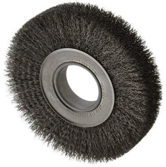 Weiler - 7" OD, 2" Arbor Hole, Crimped Steel Wheel Brush - 1-1/4" Face Width, 1-5/8" Trim Length, 0.0118" Filament Diam, 6,000 RPM - A1 Tooling