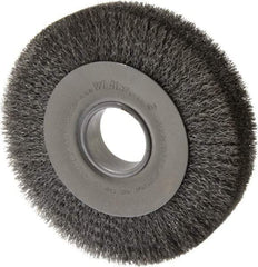 Weiler - 8" OD, 2" Arbor Hole, Crimped Steel Wheel Brush - 1-1/2" Face Width, 1-3/8" Trim Length, 0.0118" Filament Diam, 4,500 RPM - A1 Tooling