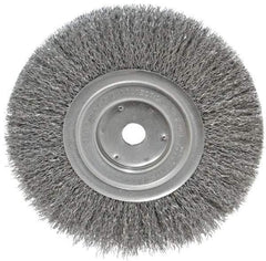 Weiler - 7" OD, 5/8" Arbor Hole, Crimped Steel Wheel Brush - 3/4" Face Width, 1-9/16" Trim Length, 0.014" Filament Diam, 6,000 RPM - A1 Tooling