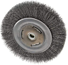 Weiler - 6" OD, 5/8" Arbor Hole, Crimped Steel Wheel Brush - 7/8" Face Width, 1-1/8" Trim Length, 0.014" Filament Diam, 6,000 RPM - A1 Tooling