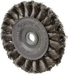 Weiler - 3" OD, 1/2" Arbor Hole, Knotted Stainless Steel Wheel Brush - 3/8" Face Width, 5/8" Trim Length, 0.0118" Filament Diam, 25,000 RPM - A1 Tooling