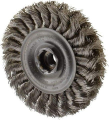 Weiler - 4" OD, 1/2-13 Arbor Hole, Knotted Stainless Steel Wheel Brush - 1/2" Face Width, 7/8" Trim Length, 0.014" Filament Diam, 20,000 RPM - A1 Tooling