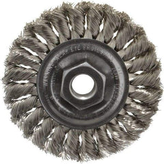 Weiler - 4" OD, 5/8-11 Arbor Hole, Knotted Stainless Steel Wheel Brush - 1/2" Face Width, 7/8" Trim Length, 0.014" Filament Diam, 20,000 RPM - A1 Tooling