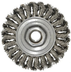 Weiler - 4" OD, 5/8-11 Arbor Hole, Knotted Steel Wheel Brush - 1/2" Face Width, 7/8" Trim Length, 0.02" Filament Diam, 20,000 RPM - A1 Tooling