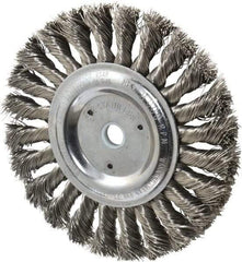 Weiler - 6" OD, 5/8" Arbor Hole, Knotted Stainless Steel Wheel Brush - 1/2" Face Width, 1-3/8" Trim Length, 0.016" Filament Diam, 9,000 RPM - A1 Tooling