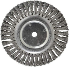 Weiler - 8" OD, 5/8" Arbor Hole, Knotted Steel Wheel Brush - 5/8" Face Width, 1-5/8" Trim Length, 0.014" Filament Diam, 6,000 RPM - A1 Tooling