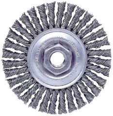 Weiler - 4" OD, M10x1.50 Arbor Hole, Knotted Steel Wheel Brush - 3/16" Face Width, 7/8" Trim Length, 0.02" Filament Diam, 20,000 RPM - A1 Tooling