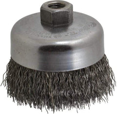 Weiler - 4" Diam, 5/8-11 Threaded Arbor, Steel Fill Cup Brush - 0.02 Wire Diam, 1-3/8" Trim Length, 9,000 Max RPM - A1 Tooling