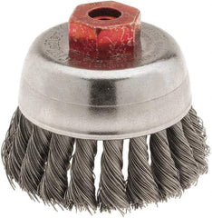 Weiler - 2-3/4" Diam, M10x1.50 Threaded Arbor, Steel Fill Cup Brush - 0.014 Wire Diam, 7/8" Trim Length, 14,000 Max RPM - A1 Tooling