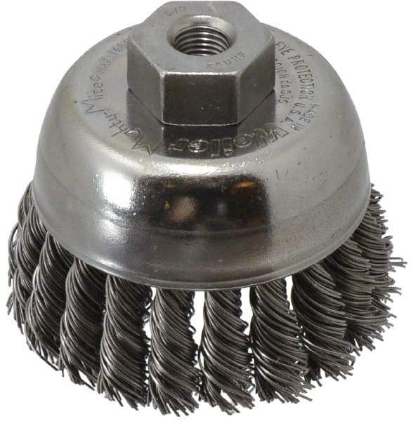 Weiler - 2-3/4" Diam, 3/8-24 Threaded Arbor, Steel Fill Cup Brush - 0.02 Wire Diam, 7/8" Trim Length, 14,000 Max RPM - A1 Tooling